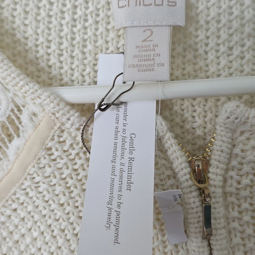 Chico's Lainey Cotton Ivory Blend Lace Zip Up Cardigan - Picture 3 of 3